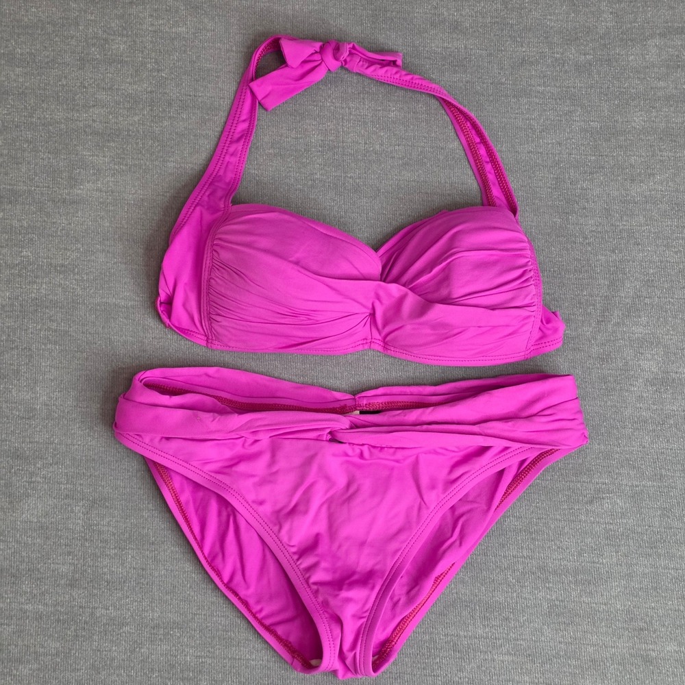 La Blanca Bikini Set Womens 6 Pink Ruched Halter Twist Front Swimsuit Magenta